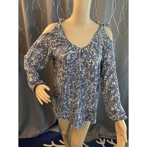 LC Lauren Conrad Blouse Top, Blue floral cold shoulder top with ties Small